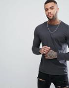Asos Crew Neck T-shirt With Long Sleeves In Gray - Black