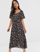 New Look Square Neck Maxi Dress In Black Floral