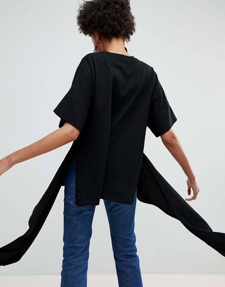 Asos White Organic Mix Drop Hem Jersey T-shirt - Black