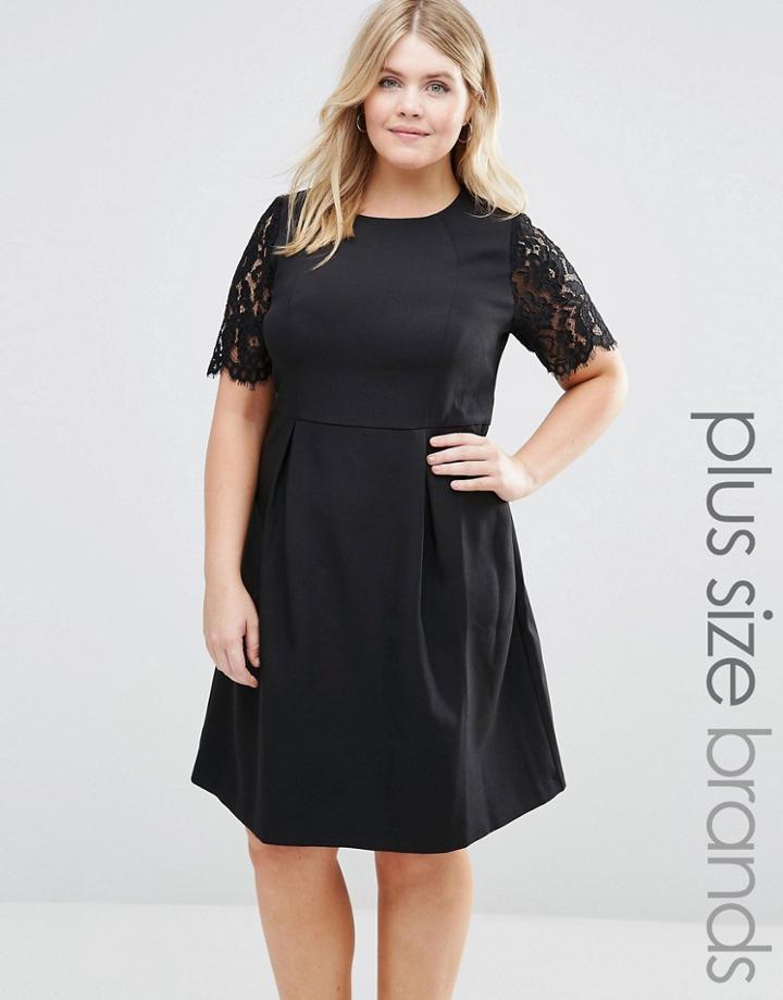 Koko Plus Pencil Dress With Lace Sleeves - Black