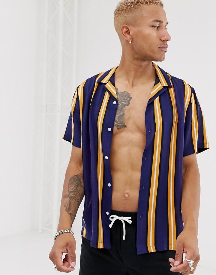 Asos Design Relaxed Fit Stripe Shirt In Navy