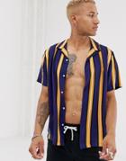 Asos Design Relaxed Fit Stripe Shirt In Navy