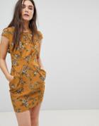 Qed London Floral Tulip Dress - Yellow