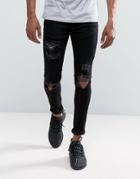 Mennace Super Skinny Jeans With Piercing Detail In Black - Black