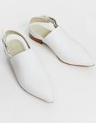 Asos Design Miracle Leather Pointed Slingback Flat Shoes In Bone - Cream