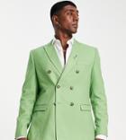 Jack & Jones Premium Double Breasted Suit Jacket In Green