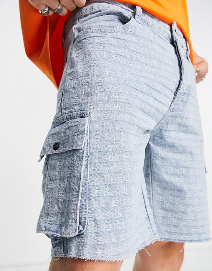 Siksilk Denim Jacquard Shorts In Lightwash Blue