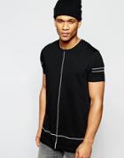 Asos Longline T-shirt With Blown Up Grid Check In Monochrome - Black