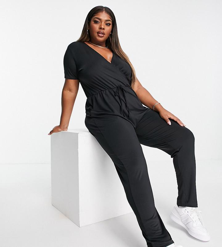 Threadbare Curve Short Sleeve Jersey Jumpsuit In Black