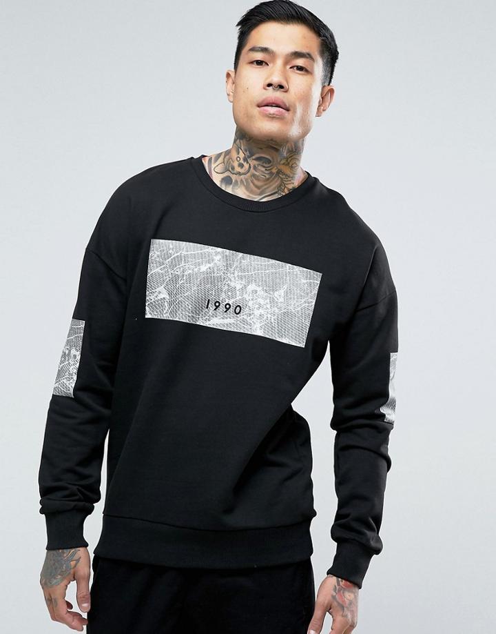 Jack & Jones Sweat With Chest And Sleeve Placement - Black