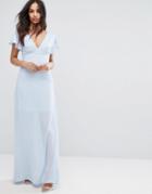 Prettylittlething Ruffle Sleeve Maxi Dress - Blue