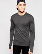 Asos Muscle Long Sleeve T-shirt With Thumbholes In Gray - Gray