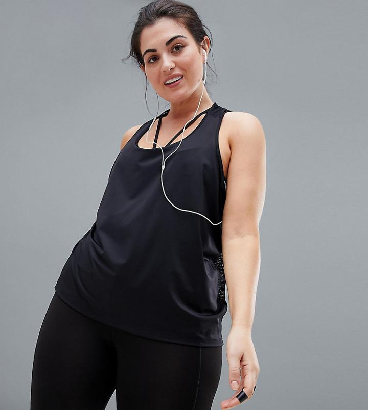 Asos 4505 Curve Tank Top In Loose Fit With Mesh Racer Back - Black