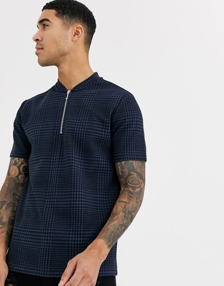 River Island Polo In Navy Herringbone