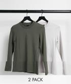 Asos Design Muscle Fit Long Sleeve T-shirt 2 Pack-multi