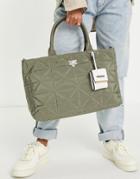 River Island Quilted Nylon Tote Bag In Khaki-green