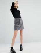 Asos Denim High Rise Pelmet Skirt In Ruthless Gray Wash With Raw Hem - Gray