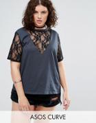 Asos Curve T-shirt With Blocked Lace Inserts - Gray