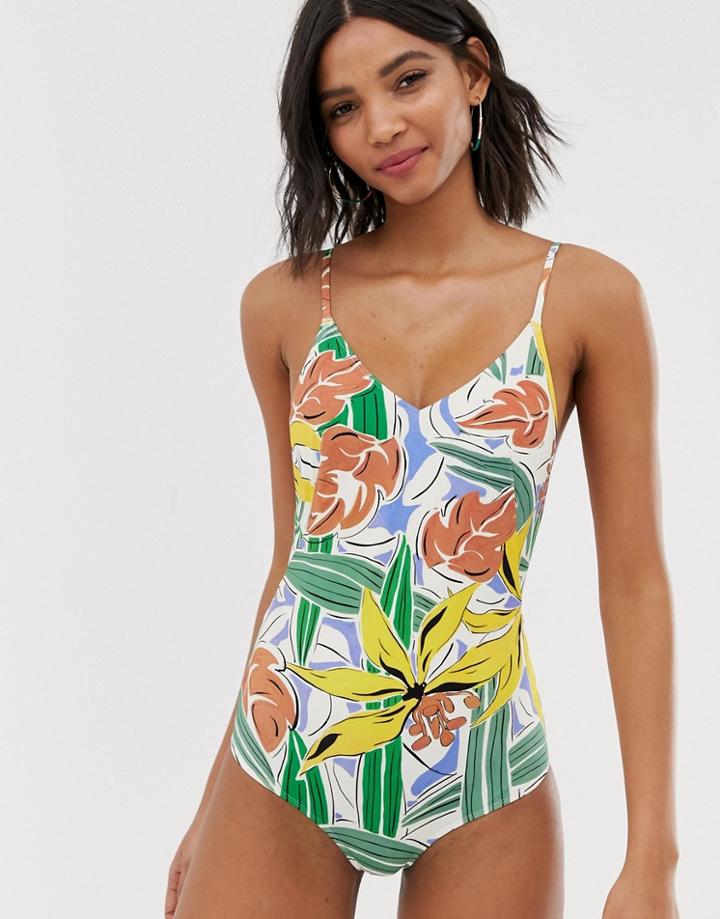 & Other Stories Low Cut Swimsuit With Back Detail In Tropical Print-multi