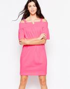 Love Moschino Off The Shoulder Dress With Buckle Straps - Pink