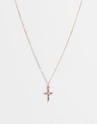 Asos Design Necklace With Cross Pendant With Pearl Detail In Gold Tone