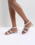 Public Desire Strobe Silver Strap Embellished Sandals - Silver