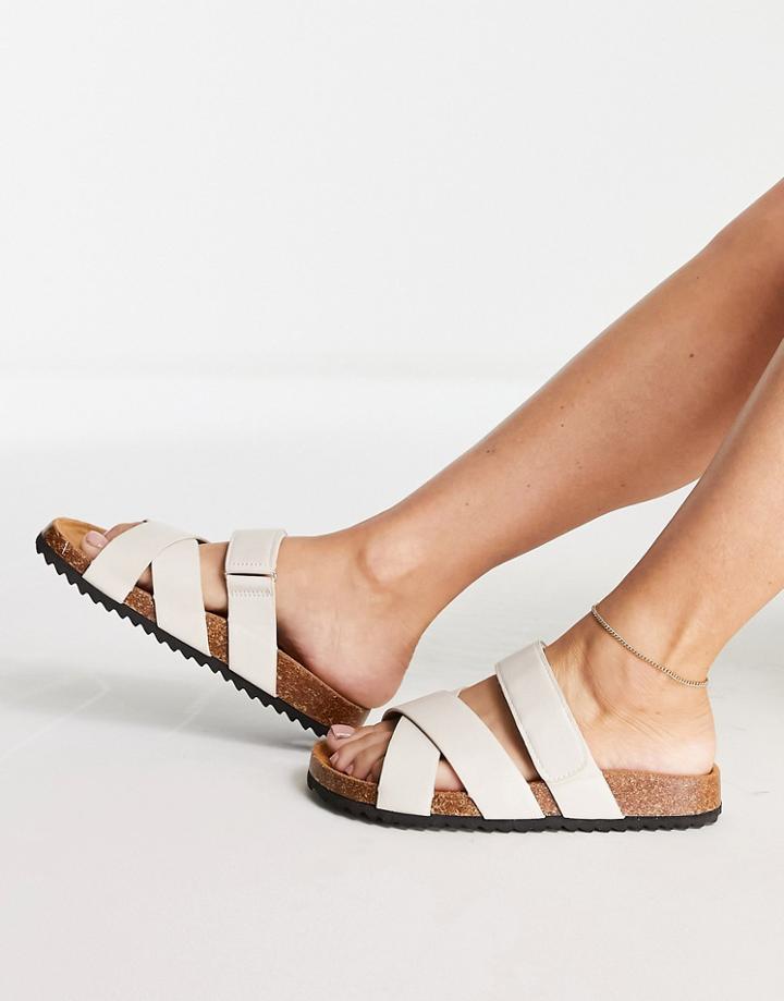 Asos Design Fiery Cross Strap Flat Sandals In Off White-neutral