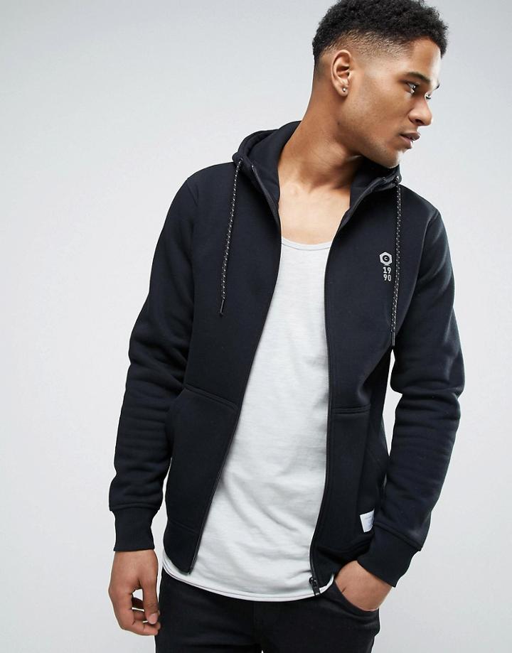 Jack & Jones Core Zip Through Hoodie With Chest Branding - Black
