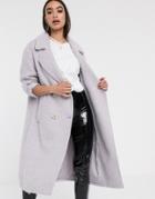 Asos Design Statement Coat With Hero Buttons In Lilac - Purple