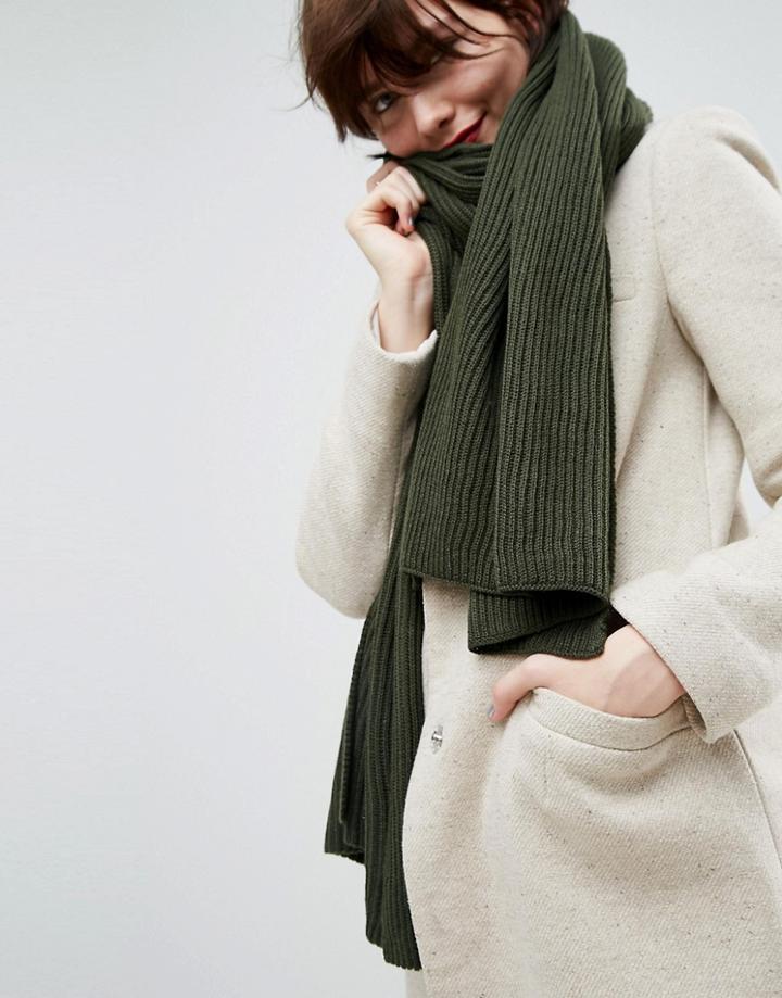 Asos Long Rib Knit Scarf In Recycled Polyester Mix - Green