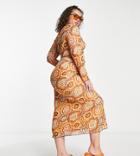 Neon Rose Plus Midi Skirt With Lettuce Hem In 70s Floral Mesh - Part Of A Set-multi