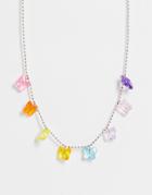 Asos Design Necklace With Plastic Butterfly Charms In Silver Tone