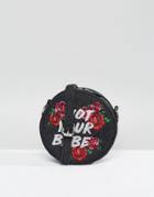 Skinnydip Not Your Babe Floral Embroidered Cross Body Bag - Black