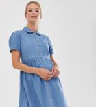 Asos Design Maternity Denim Mini Shirt Dress With Collar In Blue - Blue