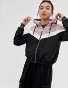 New Look Fleece Lined Zip Up Jacket In Pink And Black Chevron - Black