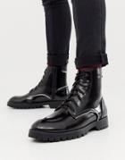 Truffle Collection Zip Detail Lace Up Boot In Black - Black