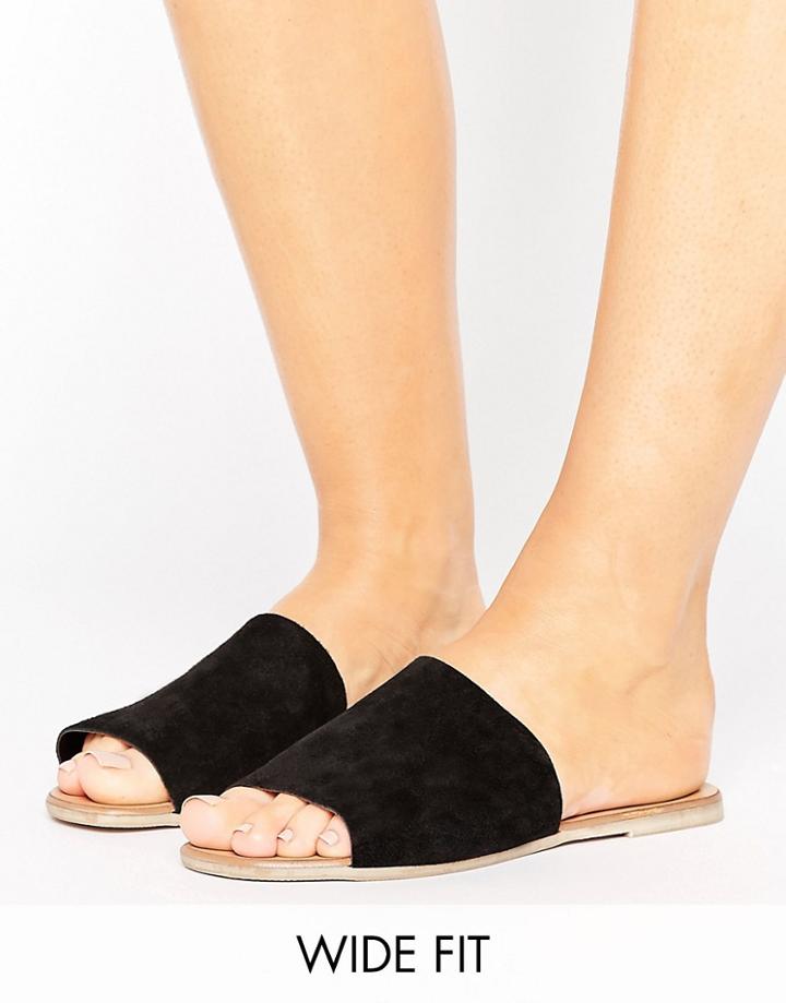 New Look Wide Fit Real Suede Flat Mule - Black