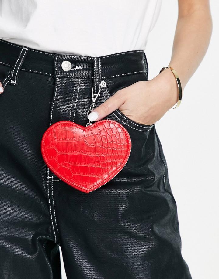 Monki Croc Heart Purse In Red