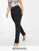 Asos Design Hourglass Mid Rise Vintage 'skinny' Jeans In Washed Black With Rips