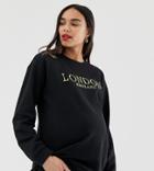 Asos Design Maternity Sweat In Boyfriend Fit With Gold London Embroidery-black