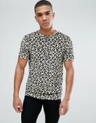Asos T-shirt In Velour All Over Leopard Print - Yellow