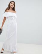 Asos Design Off Shoulder Maxi Sundress With Tiered Skirt-white