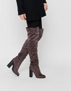 Public Desire Hope Block Heeled Thigh High Boots - Gray Suede