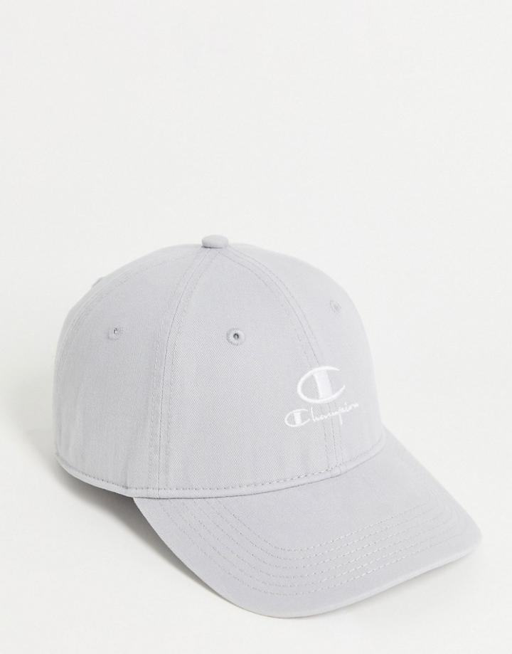 Champion Script Logo Baseball Cap In Gray-grey
