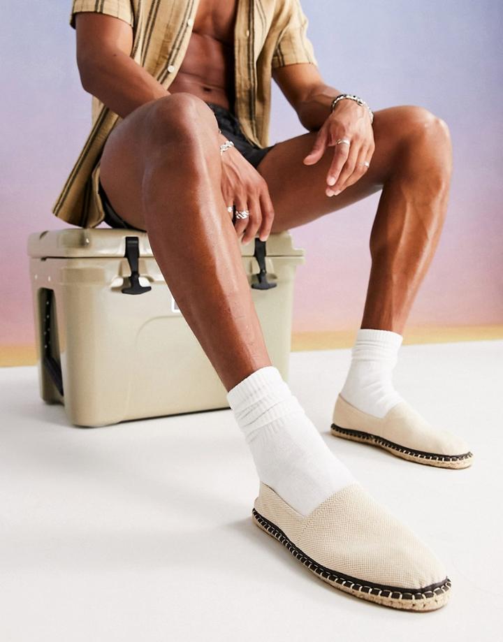 Asos Design Woven Espadrilles In Stone-neutral