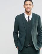 Asos Slim Suit Jacket With Stretch In Dark Green - Green