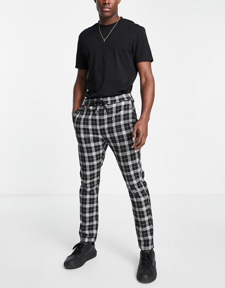 Only & Sons Slim Tapered Smart Pants In Black Check