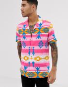 Asos Design Festival Relaxed Geo-tribal Printed Viscose Shirt With Revere Collar - Pink