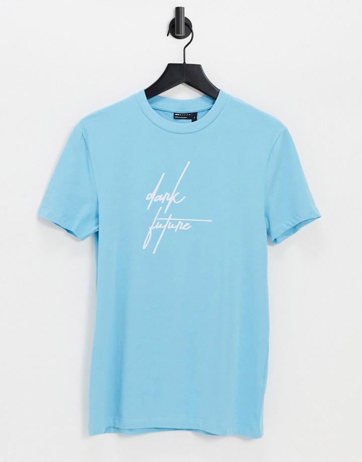 Asos Dark Future Muscle Fit T-shirt With Script Logo In Bright Blue-blues