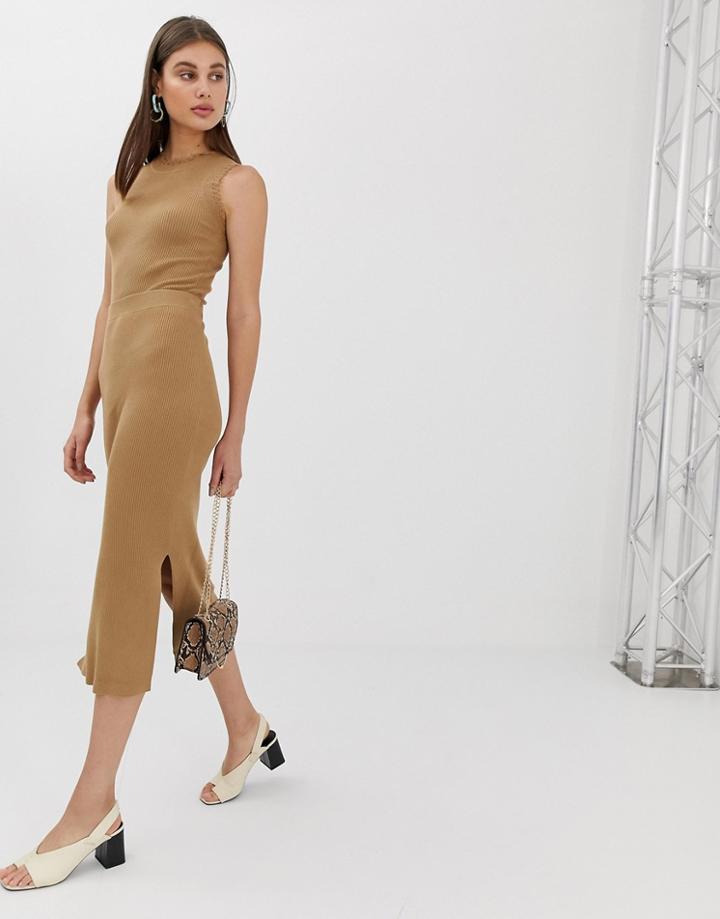 Asos Design Two-piece Knit Midi Skirt With Ladder Trims-stone